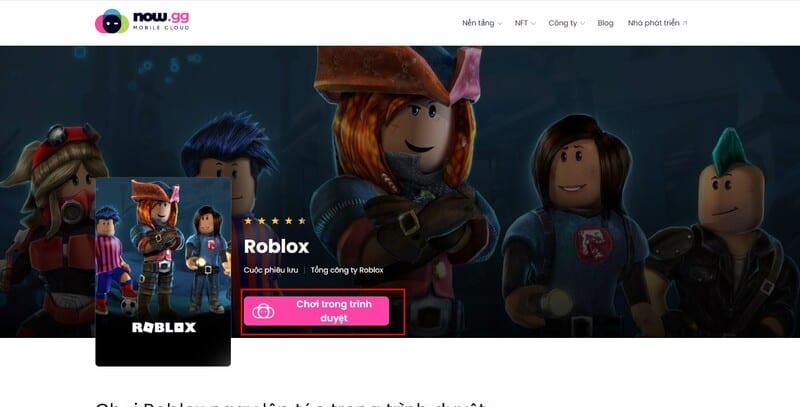 Chơi Roblox không cần tải qua trang web now.gg